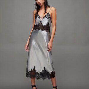 AllSaints Ophelia Metallic Lace Trim Maxi Dress size 10